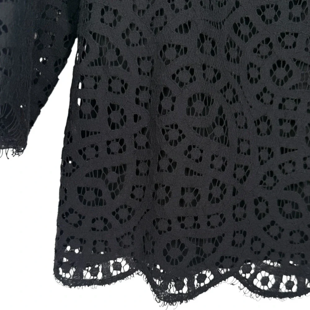 J. Crew Women's Black Eyelet Lace 3/4 Sleeve Blouse‎ Top Size 8 Preppy Feminine